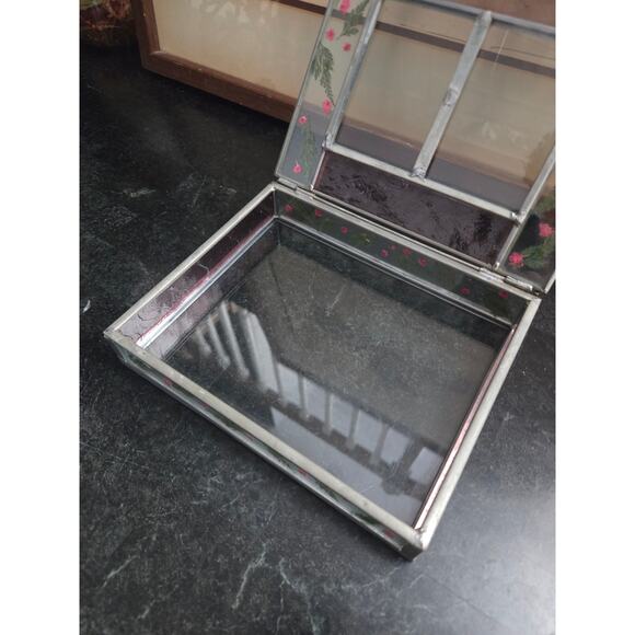 Pressed Flower Stained Glass Jewelry Box 7.5x6.5" Dual Photo Display 3.5x2.75" - Picture 10 of 10